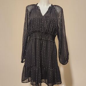 Metallic sheer sleeve party dress